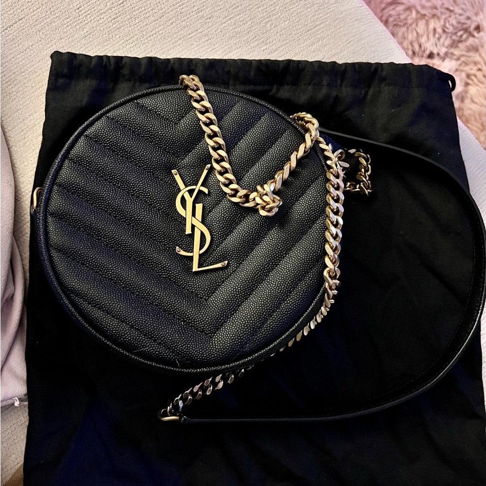 AUTHENTIC Saint Laurent Vinyle YSL Round Quilted Grain de Poudre - SOLD